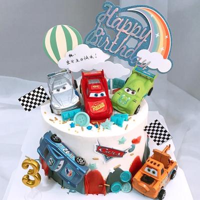 6pcs/set McQueen Car Cake Topper Child Baby Boy Birthday Party Scene Obstacle Birthday Cake Topper