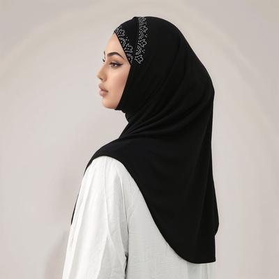 2PcsSet Muslim Instant Hijab With Open Caps Women Rhinestone Jersey Hijab Head Cover Neck Islam Solid Undercap Turban Tube Caps