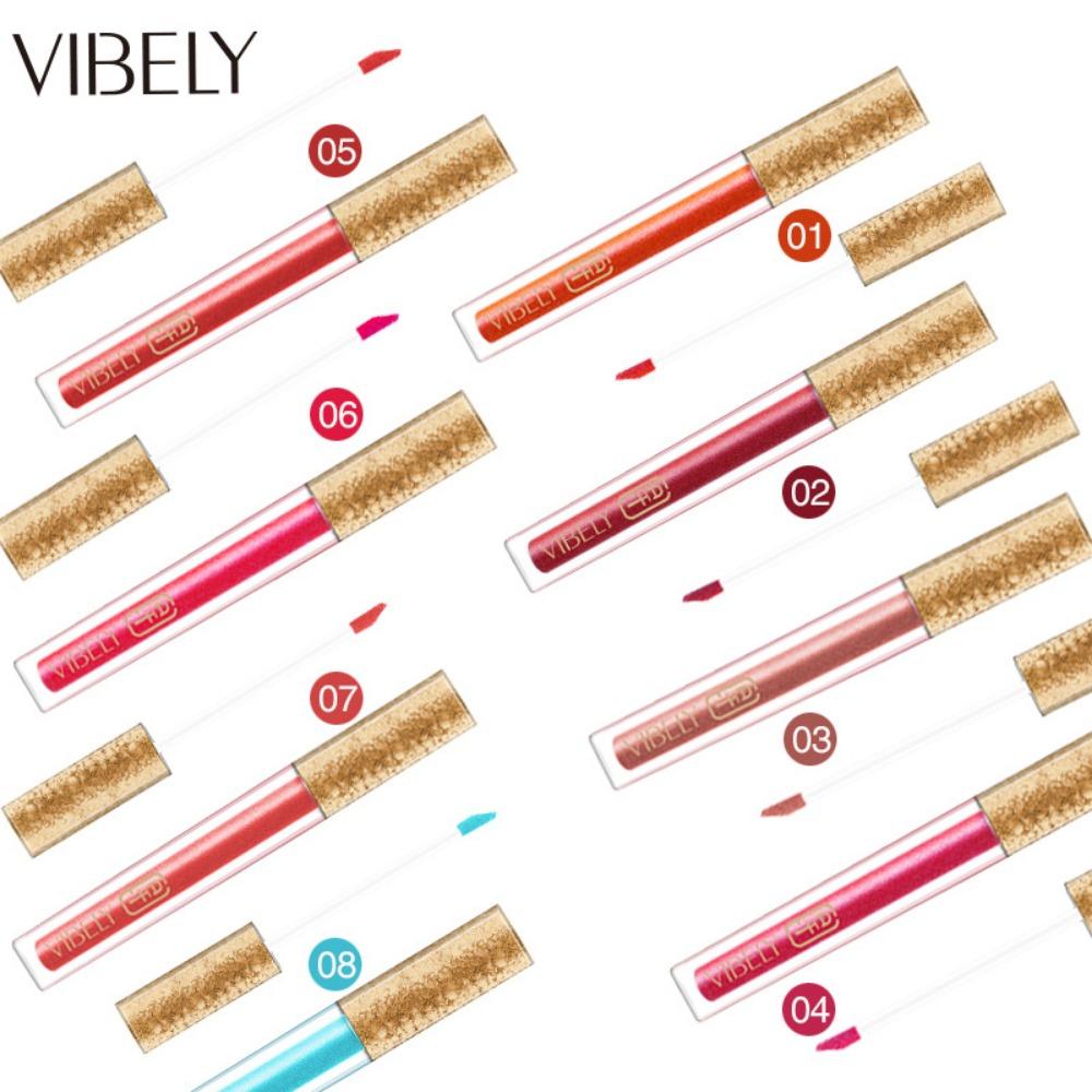VIBELY 15 Color Does Not Take Off Makeup, Red Beads, Light Flashing Lip Glaze Makeup