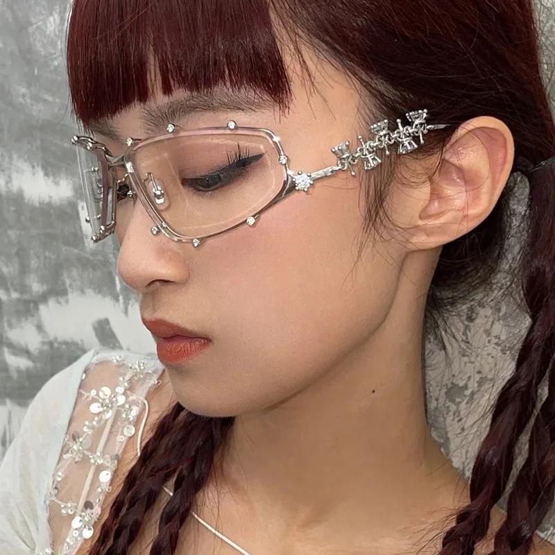Modische Strassbrille für Damen und Herren, übergroße Katzenaugenbrille, Metall, übergroßer ovaler Rahmen, Vintage-Bling-Partybrille