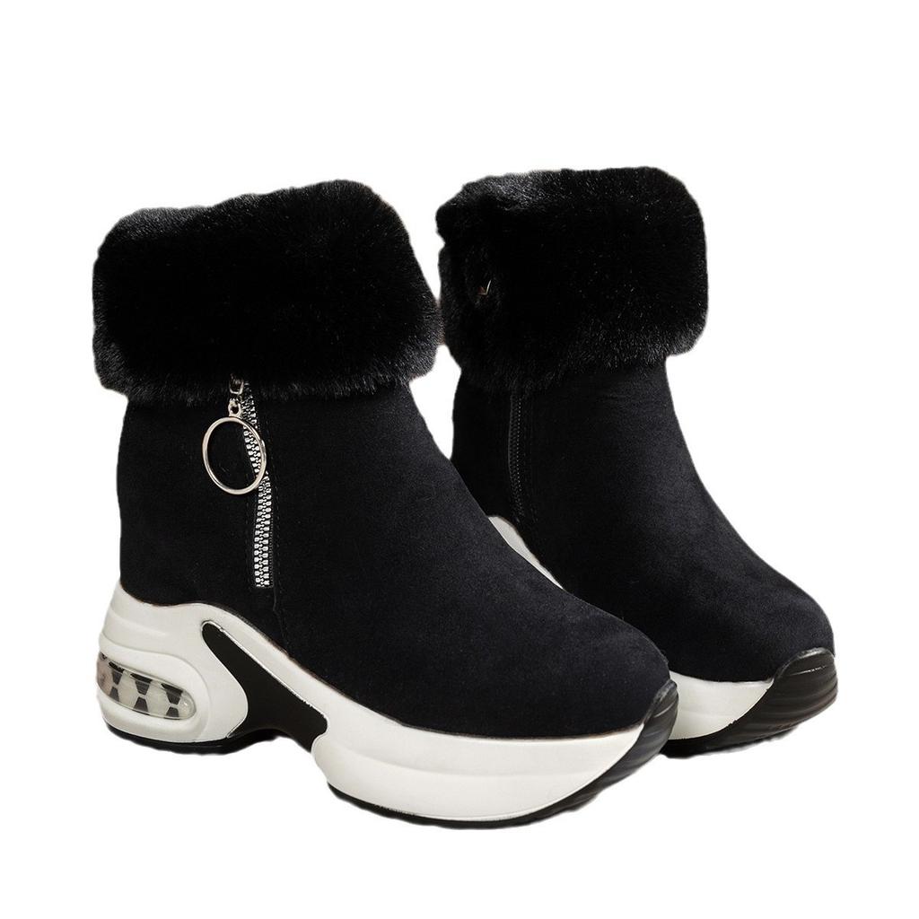 Sneeuwlaarzen dames nieuwe winter bont korte schacht met fleece om warm te houden en de hoogte te verhogen katoen laarzen mode fleece korte laarzen