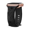Floral Engraved Strap For Apple Watch Band 40mm 44mm 41mm 49mm 45mm 38mm 42mm Silicone Bracelet Iwatch Series 9 7 Se 6 8 Ultra 2