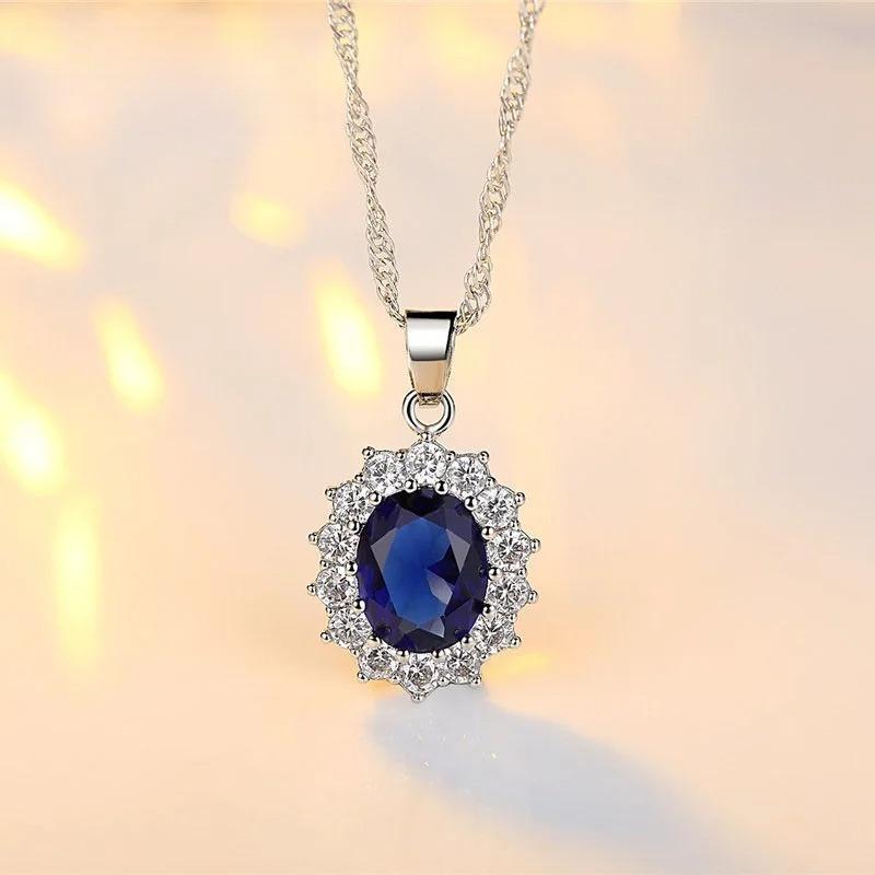 Authentic 925 Sterling Silver Plated Women Wedding Engagement Jewelry Collections Princess Oval Zircon Crystal Necklace Earrings Ring