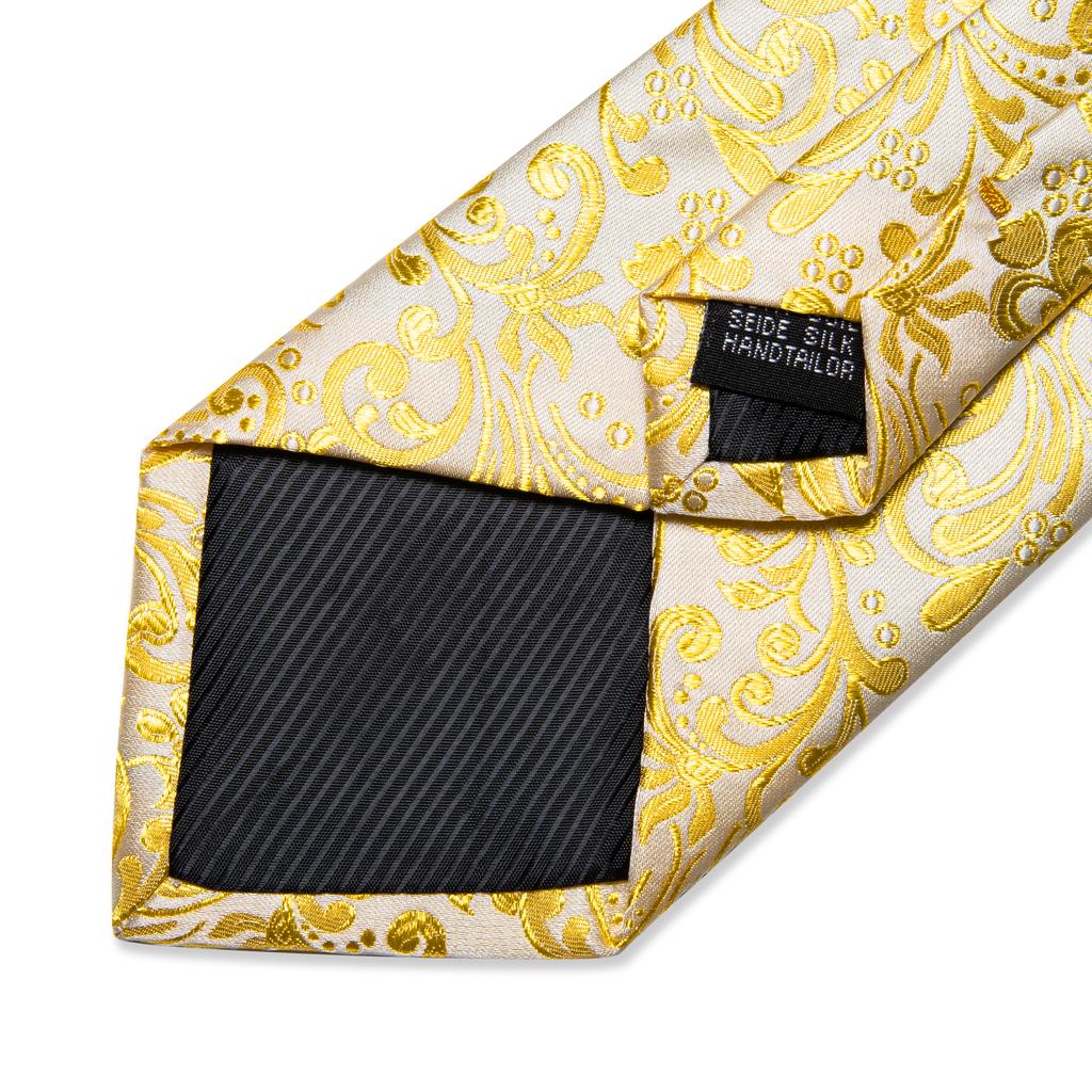 Herren Krawatte Krawatte Seide gelbe Blume Einstecktuch Manschettenknöpfe Set Hochzeit