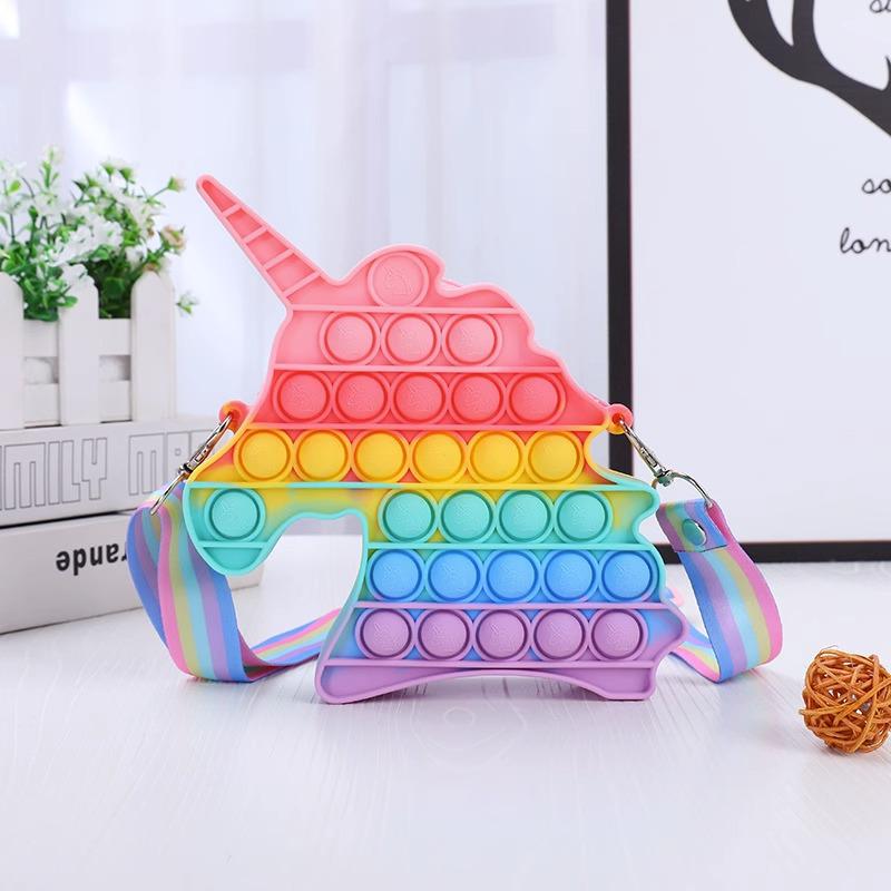 Rainbow Pop-It Kids Day Backpack with Educational Bubbles - Portable Decompression Toy for Girls