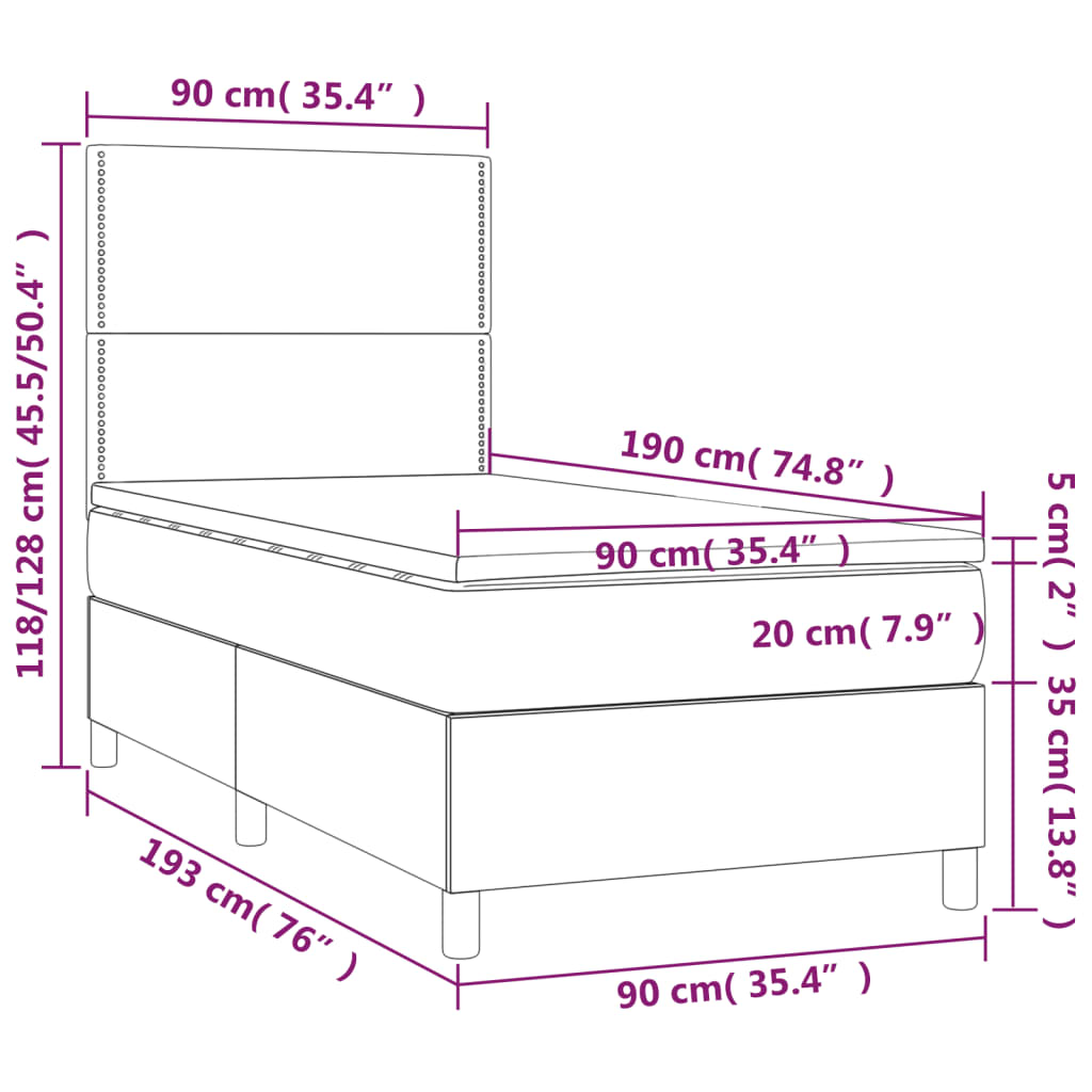 Box Spring Bed with Mattress Light Grey 90 x 190 cm Fabric