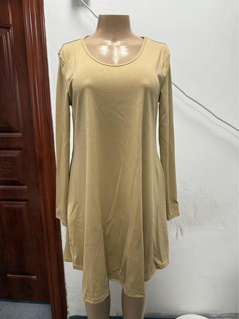 2026 Trendy European & American Style Long Sleeve Pocket Dress with Hot Stamping