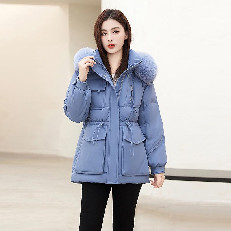 Big Fur Collar Down Jacket Women's New Hooded Thickened Mid-length White Duck Down Slim Coat Winter