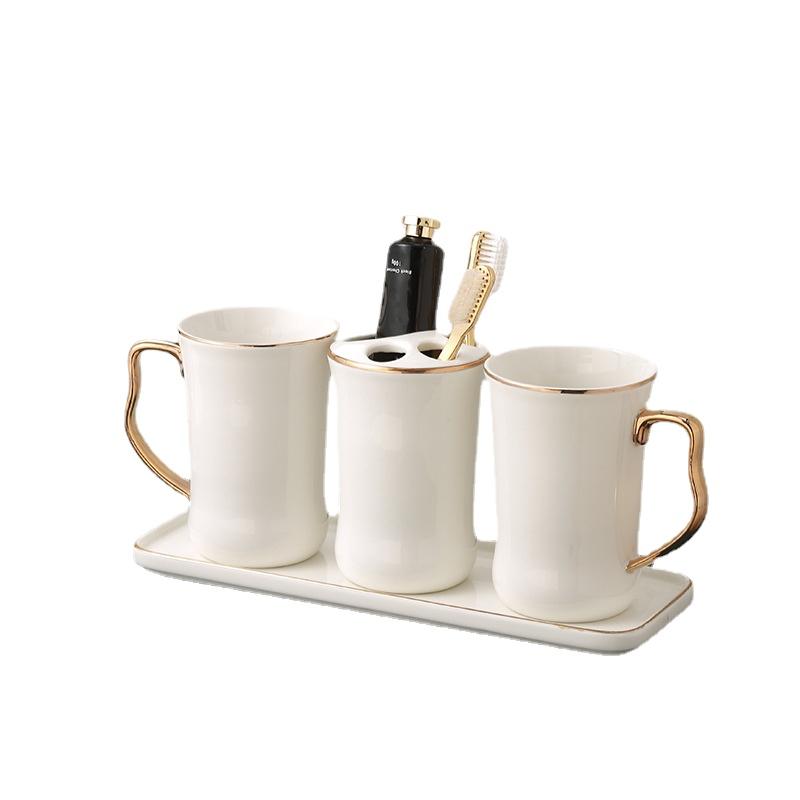 Ceramic Bathroom Set White Tooth Brushing Cup Draining Soap Box Household Shampoo Bottle Washing Six-piece Bathroom Accessories