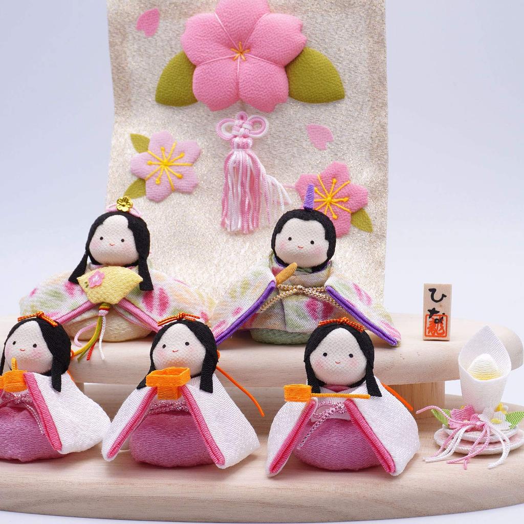 Ryukodo Poteri Hina Dolls Leaf Wooden Stand Decoration Set (Hemp Pattern) 1-890