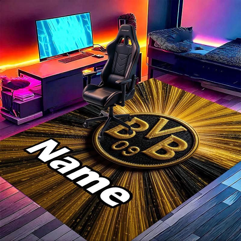 Custom Name Personalized Borussia Dortmund Print Carpet, Versatile Home Decor Rug, for Playroom, Apartment, Balcony, Entryway, Hallway Gift