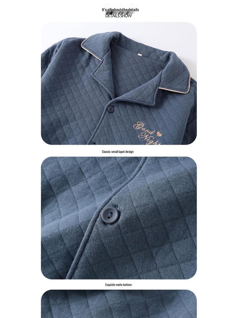 Męska Pikowana Piżama z Bawełny Powietrznej - Ciepły Zestaw z Długim Rękawem na Jesień/Zimę