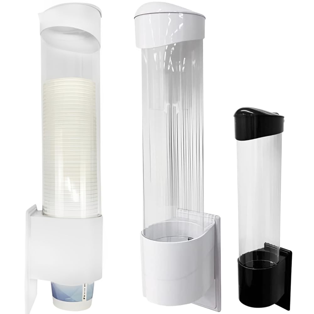 Lifemart Cup Dispenser [Choose Your Magnet & Sticker] Paper Cup Dispenser for Paper and Plastic Cups, Stand with Lid, Stick-On (Magnetic, White)