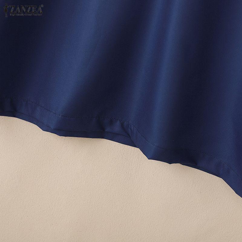 ZANZEA Women Casual V-Neck Retro Print Splice 3/4 Sleeve Loose Blouse