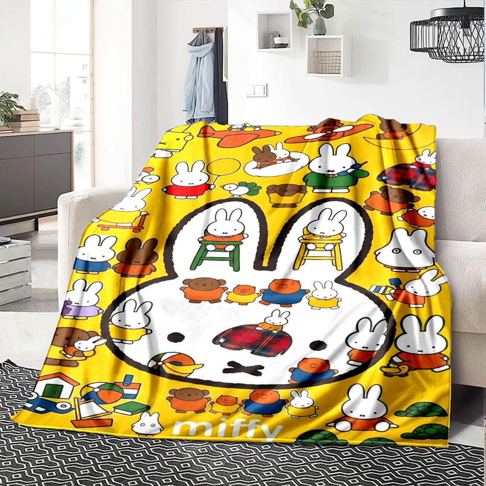 Miffy Print Flannel Blanket High Quality Warm Comfortable Cover for All Seasons Perfect for Gifts Home Decor
