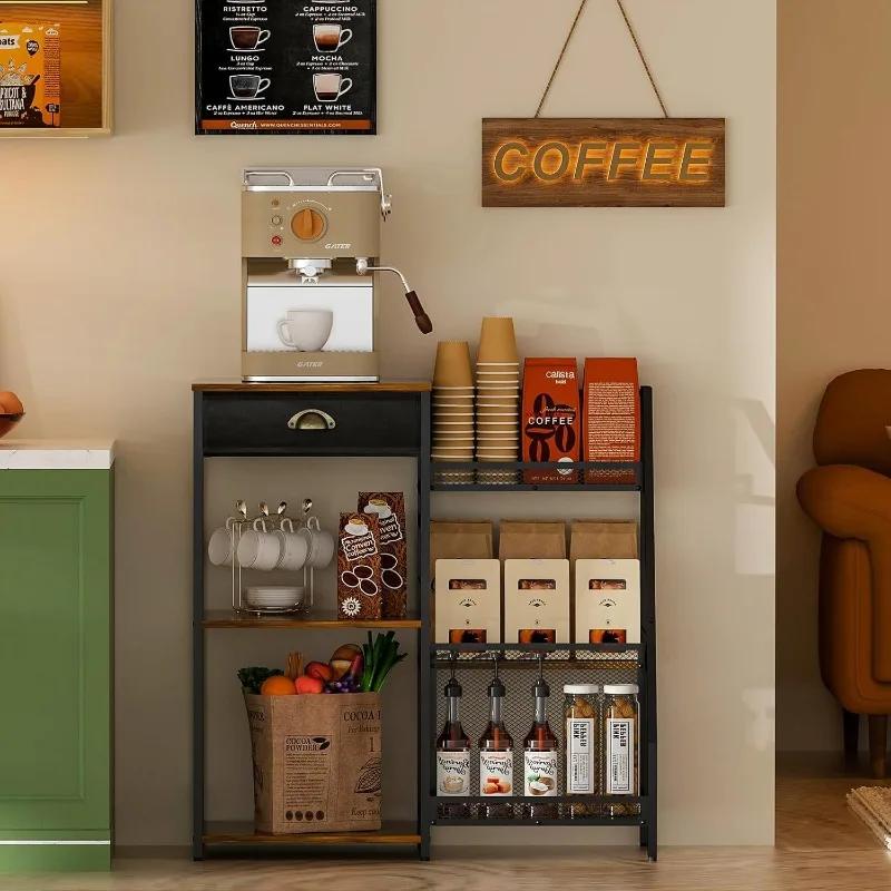Modern Simple Multifunctional Coffee Machine Shelf Coffee Cup Holder Kitchen Storage Shelf with Drawer