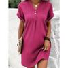 Comfortable Women Loose Waist V Neck Hoodie Mini Dress Short Skirt Button Up Solid Color Spring Summer Latest Fashion