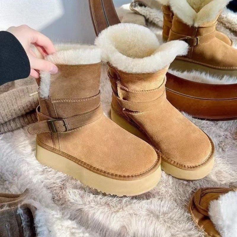 Women's fur one thick bottom heightening winter lightweight padded warm snow boots non-slip wear casual sports two wear cotton boots
