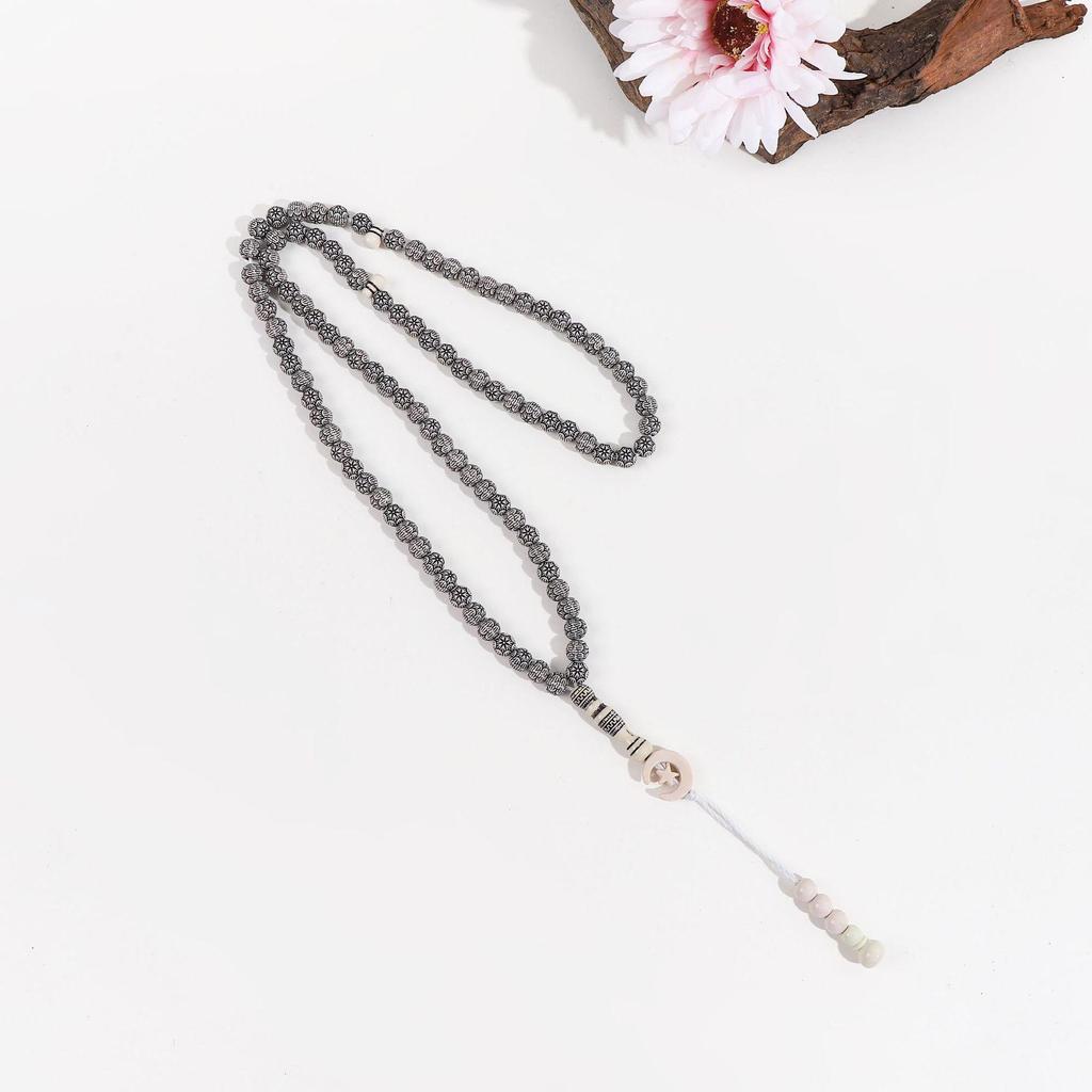 Contemporary Imitation Wood Islamic Prayer Beads: Star & Moon Design, 33-Piece Muslim Hajj Beads for Worship