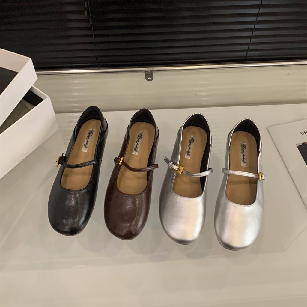 French flat silver Mary Jane single shoes women's shoes 2025 spring and autumn ballet evening shoes black commuter shoes