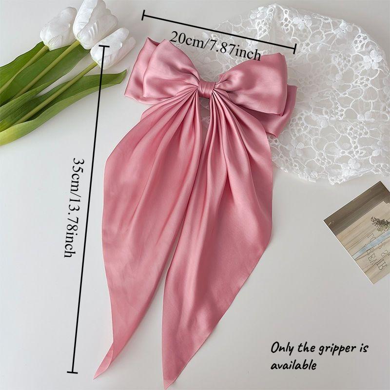 Oversized Satin Bow Hair Clip with Long Ribbon Elegant Solid Color Hairpin for Women Girls Party Daily Hairstyling