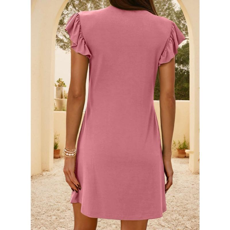 Beach Leisure Deep V-neck Pleated Loose Dress