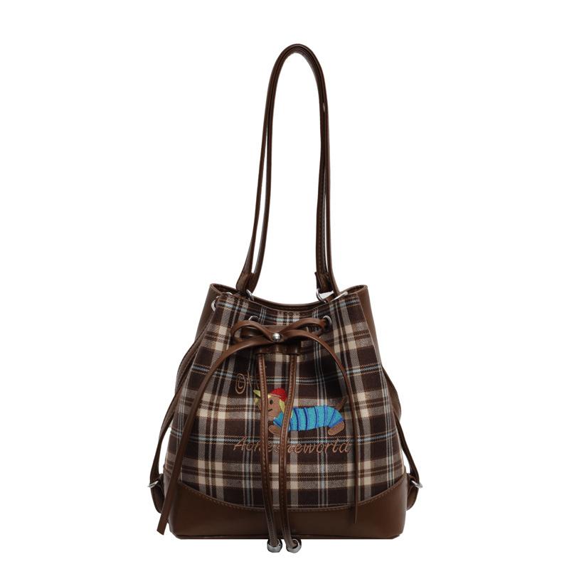 Plaid Dachshund Dog Bag Women's New Backpack Casual Large-capacity Bag
