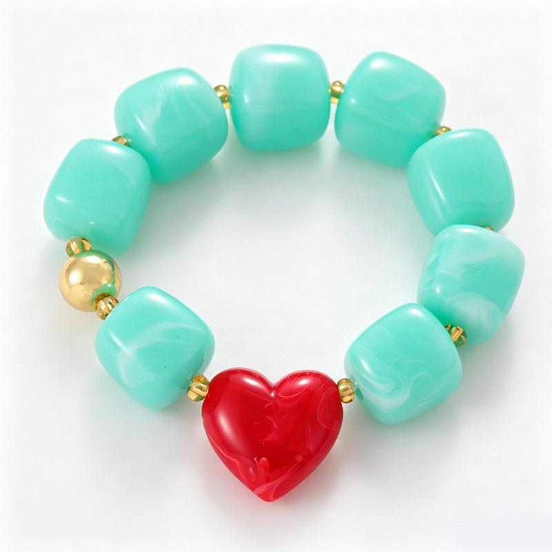 Europäisch Amerikanisch Trendy Bunt Acryl Harz Klobige Herzperlen Armband Halskette Set Umweltfreundliches Herz Statement Accessoire
