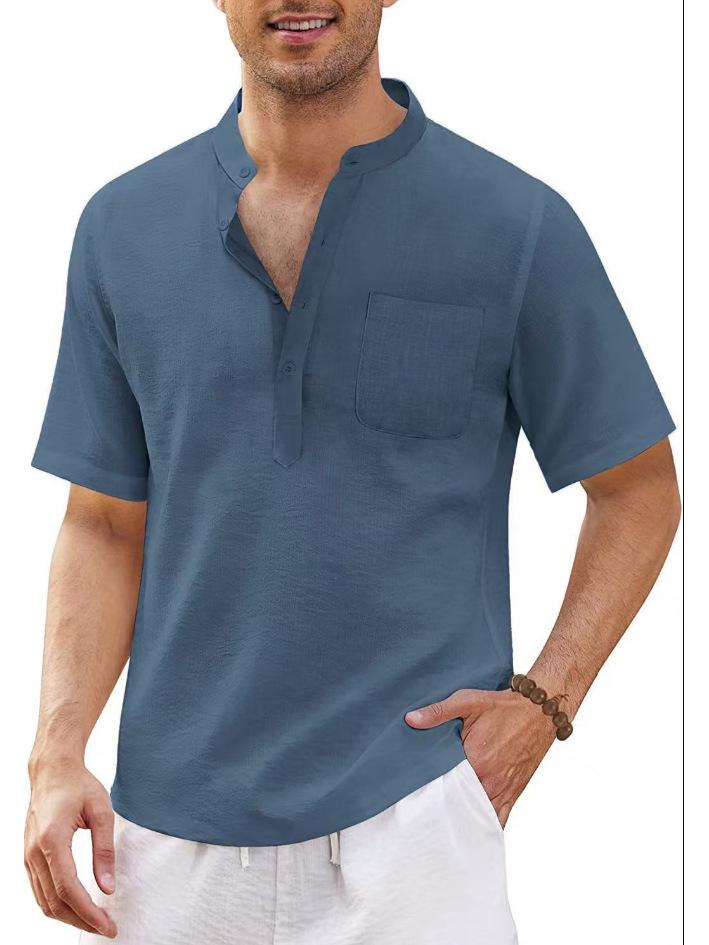 European & American Men's Hippie Casual Pocket Short Sleeve Beach T-shirt