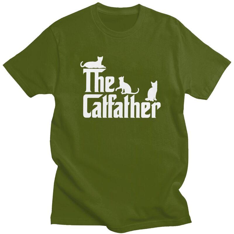 Custom The CatFather Funny Cat Dad T Shirt Men Short Sleeve Pure Cotton Tshirt Leisure Tees Streetwear Tshirts