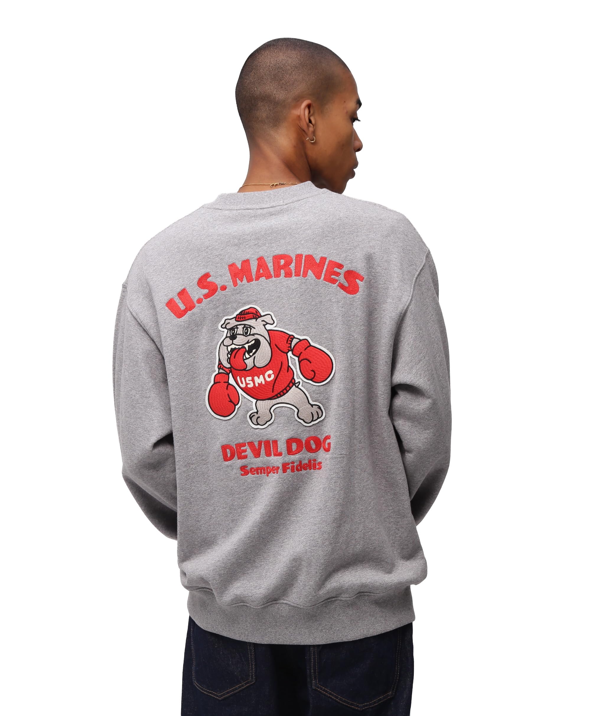 Avirex USMC Bulldog Crewneck Size Sweatshirt, Men s, M, 020, Gray, 783-5232005