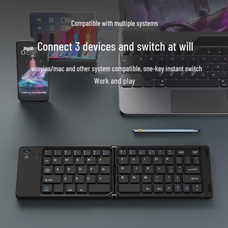 Tragbare Bluetooth-Tastatur mit Doppelfaltung für mobile Geräte und Laptops