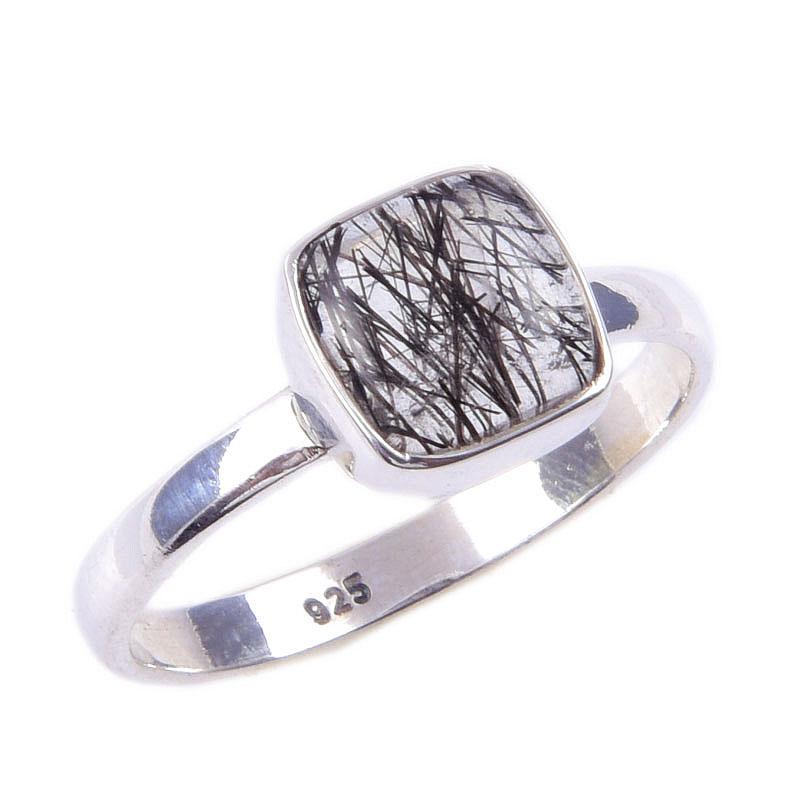 Natural Black Rutile Gemstone Handmade 925 Solid Sterling Silver Ring S.8 e3r20