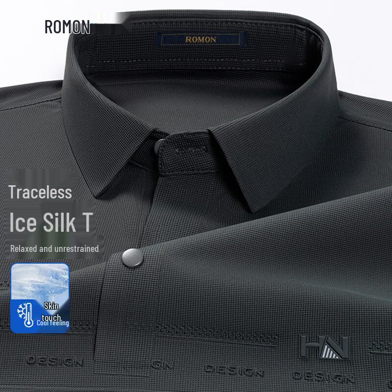 Romon Men s Wrinkle-Free Ice Silk Polo Shirt 48/M