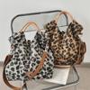 Trendy Grey And Brown Leopard Pattern Plush Crossbody Bag For Women Versatile Tote