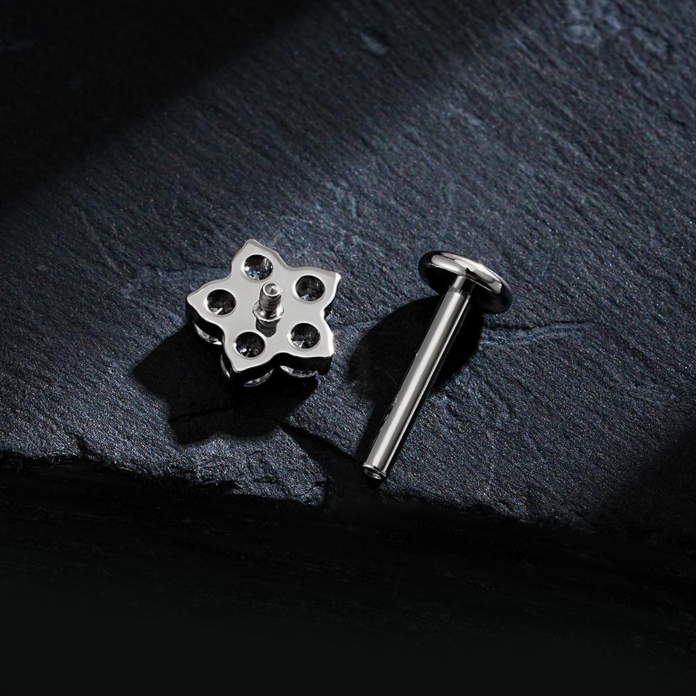 Right Grand ASTM F136 Titanium 5 CZ Flower Lip Labret Monroe Stud 16G Floral Cartilage Helix Earring Flat Back Piercing Jewelry