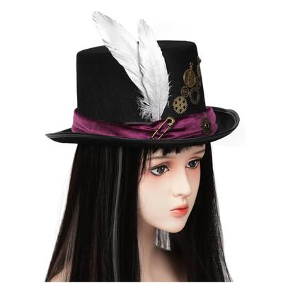 Gothics Top Hat Steampunk Hat Punk Style Magician Hat with Feathers Adult Women Men Cosplay Costume Halloween Accessory