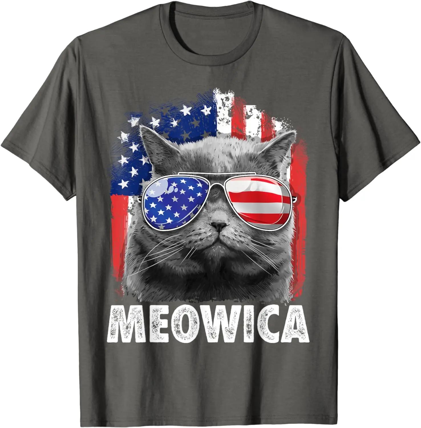 Футболки Cat 4th of July Meowica Merica Men USA American Flag T-Shirt XXXXXL темно серый