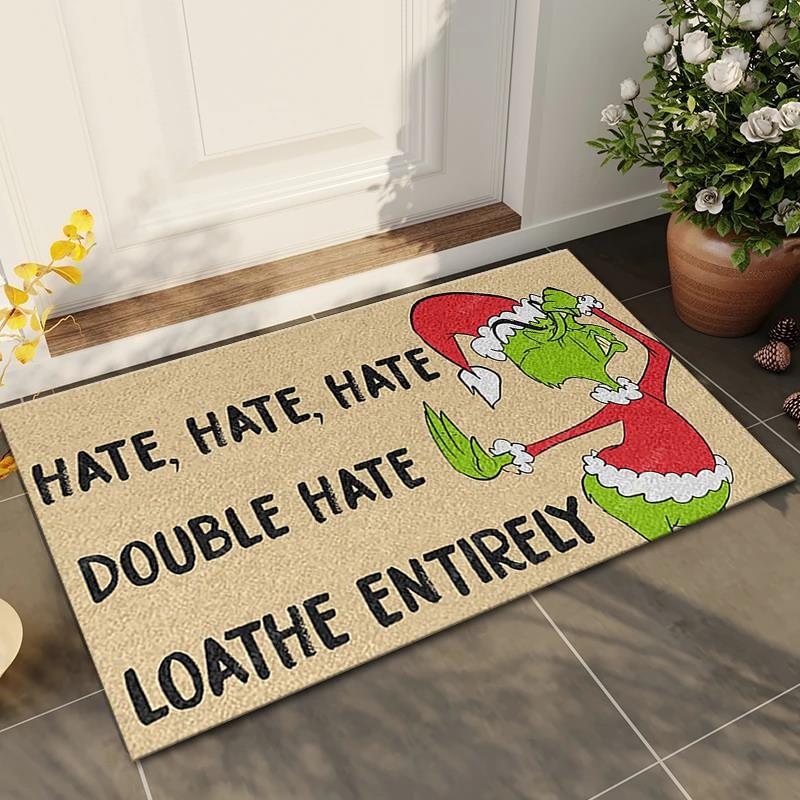 Grinch Christmas Doormat Non-Slip Floor Mat Entryway Hallway Living Room Holiday Decor Square Washable Rug