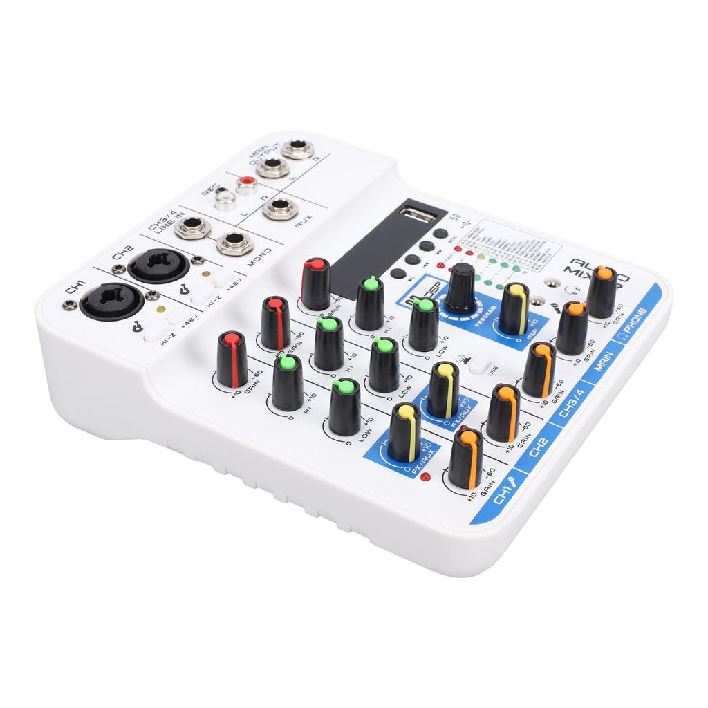 4 Channel Sound Mixer DSP Digital Reverb USB BT MP3 Module XLR 6.35mm 3.5mm Inputs 48V Phantom Power for Live Streaming