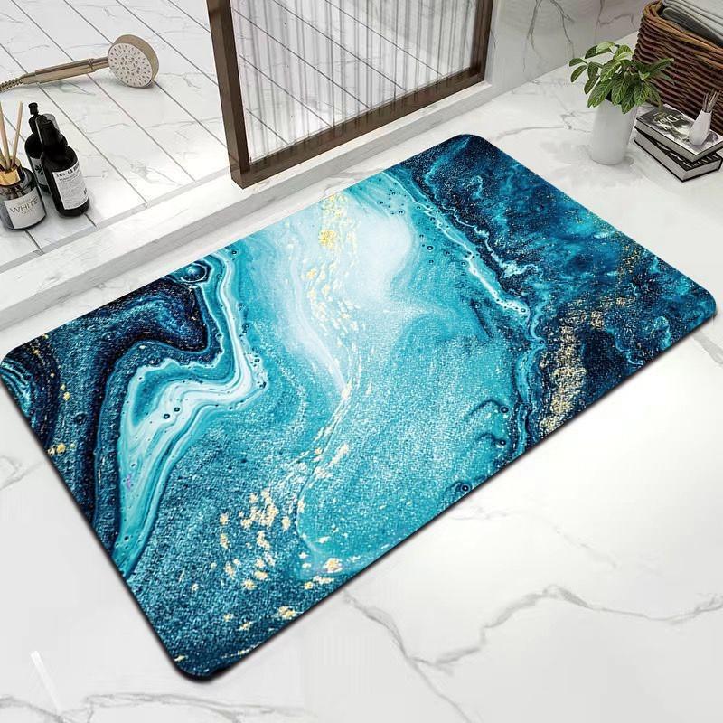 Modern Luxury Style Marble Texture Pattern Bathroom Floor Mat Home Room Toilet Door Mat Absorbent Pad Washable Foot Mat