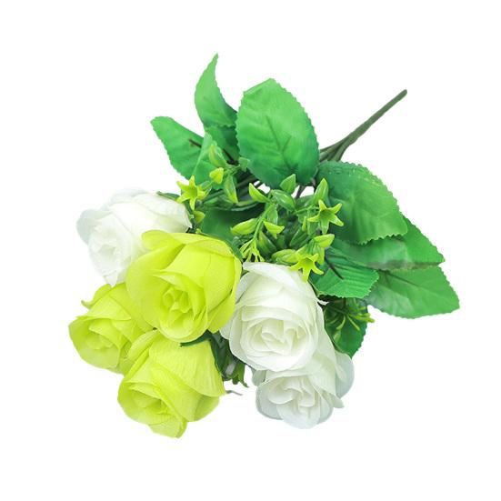 Rose Flower 6 Heads Fake Silk Floral Arrangement Realistic Rose Bouquet D