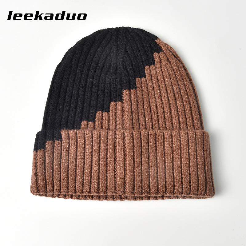 Autumn and Winter Wool Hat Women's Color Matching Flanged Knitted Hat Warm Cold Hat Men's Tide Outdoor Sports Couple Ear Hat