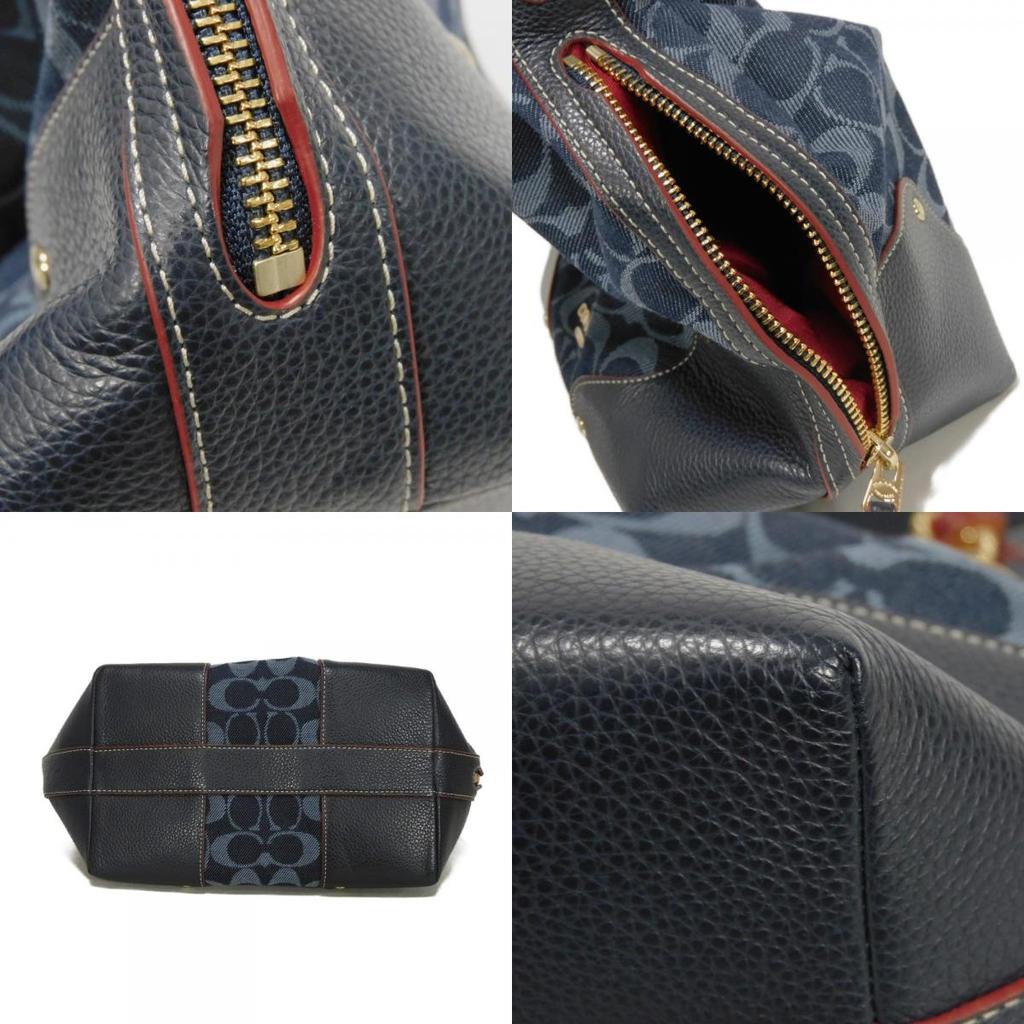 Used 9726 Signature Mickey Drawstring F37224 7922 Denim Jacquard Drawstring 2-Way Shoulder Bag Logo Denim Blue Women's