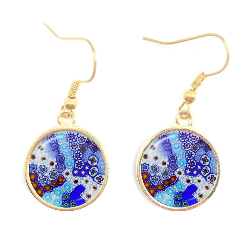 Murano Millefiori Drop Earrings MultiColour Flower 16mm Glass Cabochon Earring Jewelry For Women Girls Gift