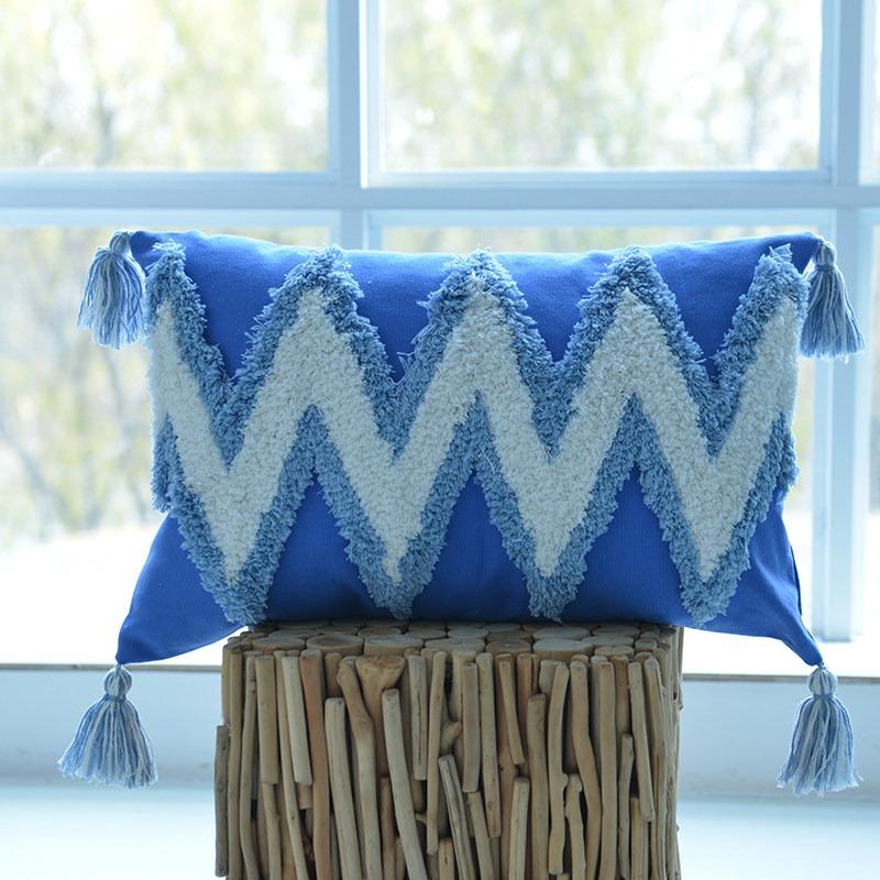 

Bohemian Pillow Case Cushion Cover Blue Pure Cotton Embroidered Tassel 30x50cm/45x45cm Pillowcase Living Room Sofa Home Decor