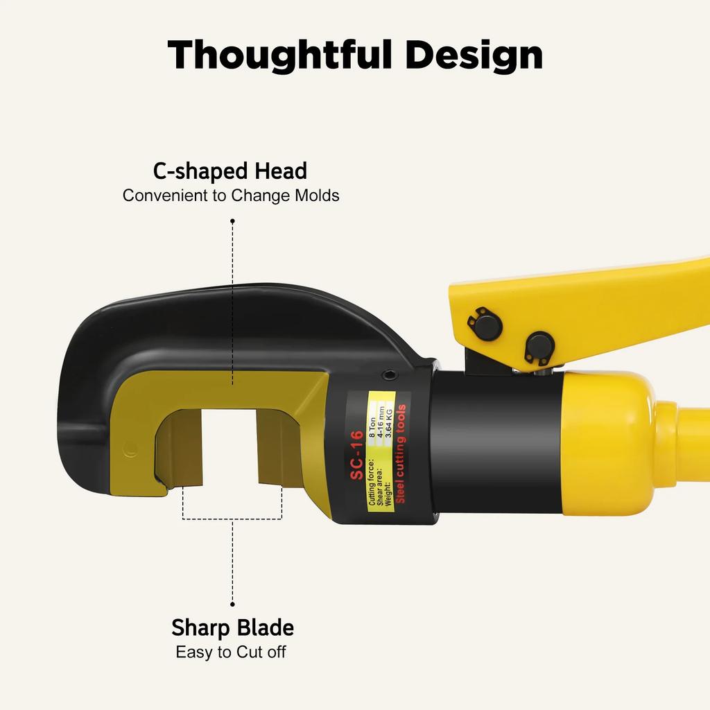 Portable 8t Hydraulic Cutter Steel Cutter,Hydraulic Bolt Cutter 4mm-16mm W/Case&Hex Key,C-Shaped Head,0.16-0.63in Cutting Range