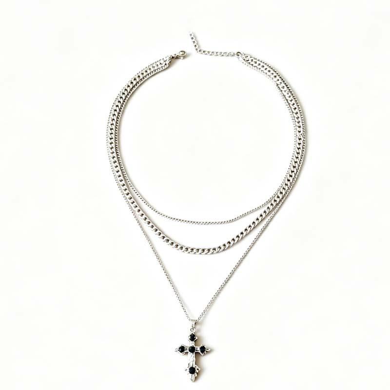 Gothic Cross Pendant Necklace with Unique Design, Y2K Subculture Style Clavicle Chain