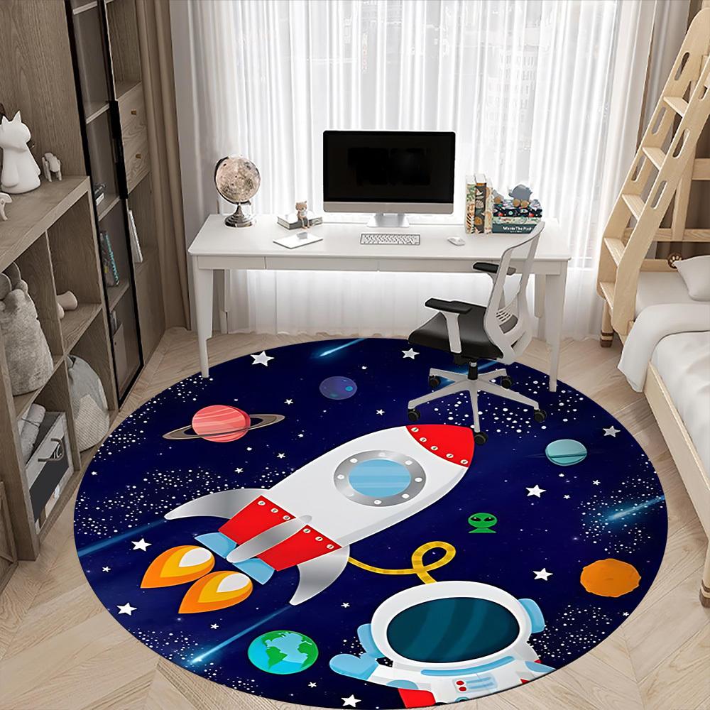 1pc Rocket Ship Carpet for Office Non-Slip, Round Carpet, Soft & Comfortable, Carpet for Office, Round Floor Mat yy251225129