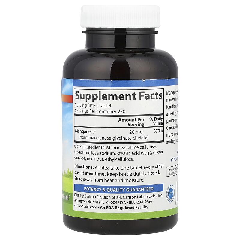 Chelated Manganese, 20 mg, 250 Tablets